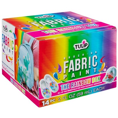 Tulip Color 14pk 2oz Brush-On Fabric Paint Kit Rainbow: Water-Based Acrylic Craft Paint for Kids & Art Projects