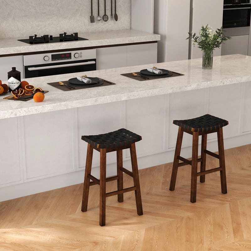 Tangkula Saddle Stools Set of 4 31 Inch Counter Height Stools w/ PU Leather Woven Seat Brown, 4 of 11