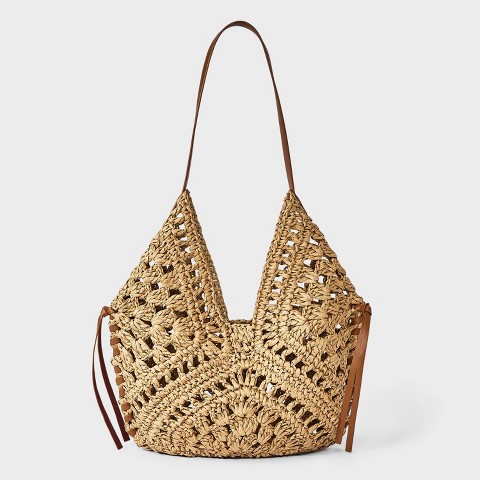Сумки Universal Thread Hand Crocheted Straw Tassel Shoulder Bag - Universal Thread™ Natural