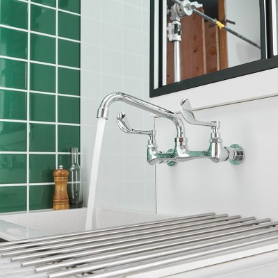 Polished Chrome Double Handle Wall Mount Kitchen Faucet