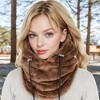 Anna-Kaci Women's Faux Shearling Hooded Scarf with Adjustable Drawstrings and Extended Neck Coverage - 2 of 4