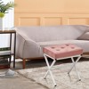 ChicFurnit Ottomans and Benches Ottoman Foot Stool Tufted Vanity Stool with Metal X Leg for Living Room, Pink, 16.93"*12.99"*6.5" - 2 of 4