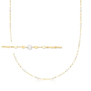 Pure Collection by Ross-Simons 3-3.5mm Cultured Pearl Station Lumachina-Chain Necklace in 14kt Yellow Gold - 1 of 3