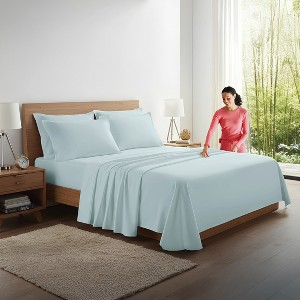 Kickoff Home Viscose from Bamboo Sheets Set 300 Thread Count 100% Organic Bamboo Viscose Cooling Bedding Sheets Hot Sleepers, Flat, Fitted, Pillowcase - 1 of 4