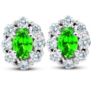Pompeii3 3 Ct Peridot & Diamond Halo Studs 14k White Gold - 1 of 4