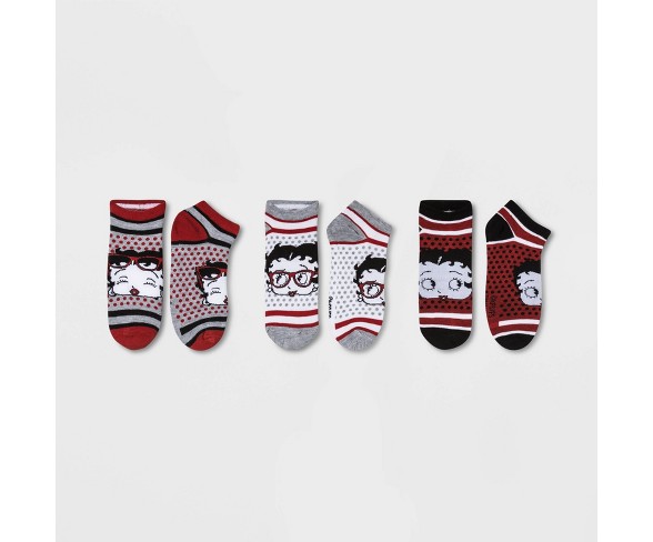 Women's 3pk Betty Boop Low Cut Socks - Red/Black/Gray One Size