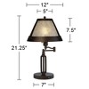 Franklin Iron Works Samuel Industrial Desk Lamps 21 1/4" High Set of 2 Bronze Swing Arm with USB Charging Port Natural Mica Shade for Living Room Home - 4 of 4
