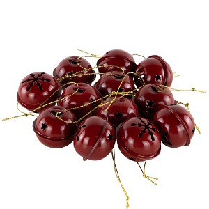 Northlight Snowflakes and Stars Christmas Jingle Bell Ornaments - 1.5" - Burgundy - 12ct - 1 of 4