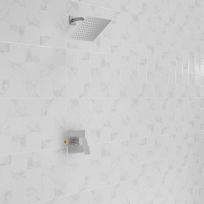 Nickel Square Wall Mounted Rain Shower Faucet Set