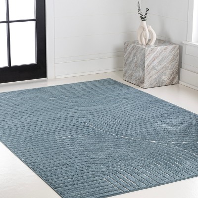 Hallie Dark Blue and Cream Geometric 8' x 10' Indoor/Outdoor Rug