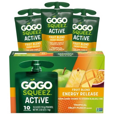 GoGo SqueeZ Active Fruit Blend Energy Release, Tropical Fruit Punches - 3.9oz/10ct