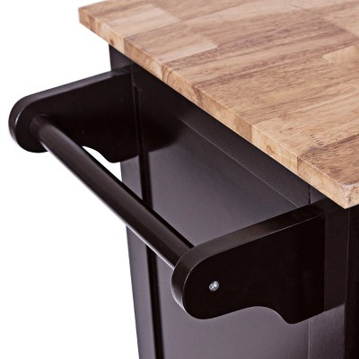 Brown Rubberwood Kitchen Cart with Storage and Casters