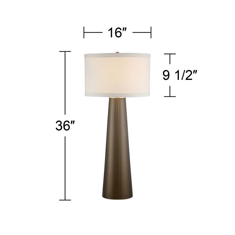 Possini Euro Design Karen Modern Table Lamp 36" Tall Dark Gold Glass with Table Top Dimmer Off White Fabric Drum Shade for Bedroom Living Room Bedside, 4 of 7