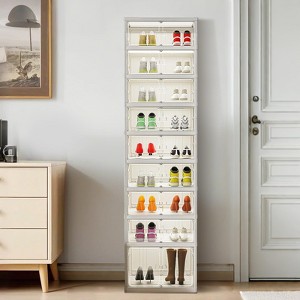 Portable Stackable Shoe Rack Organizer with Magnetic Clear Doors – Large Plastic Storage Bins for Closet & Entryway - 1 of 4