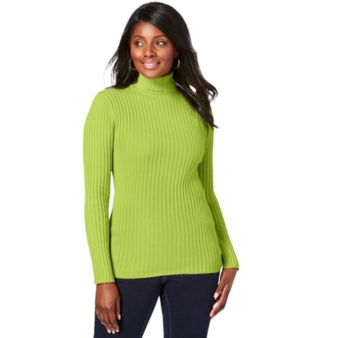 Jessica London Women s Plus Size Ribbed Cotton Turtleneck Sweater 42 44 Dark Lime Target