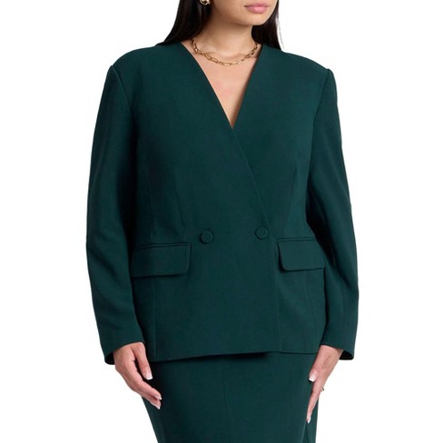 ELOQUII Women's Plus Size The 365 Semi Stretch Double Breast Collarless Blazer - image 1 of 4