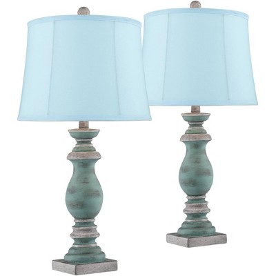 Regency Hill Patsy Blue-Gray Rustic Table Lamps with Soft Blue Shades Set of 2