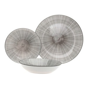 Godinger Silver 12pc Porcelain Laura Dinnerware Set: Stripe Pattern, Gray, Service for 4, Dishwasher & Microwave Safe - 1 of 4