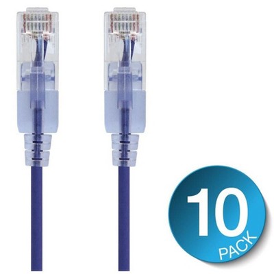Monoprice Cat6A Ethernet Patch Cable - 5 Feet - Purple (10 Pack) Snagless RJ45 550Mhz UTP Pure Bare Copper Wire 10G 30AWG - SlimRun Series