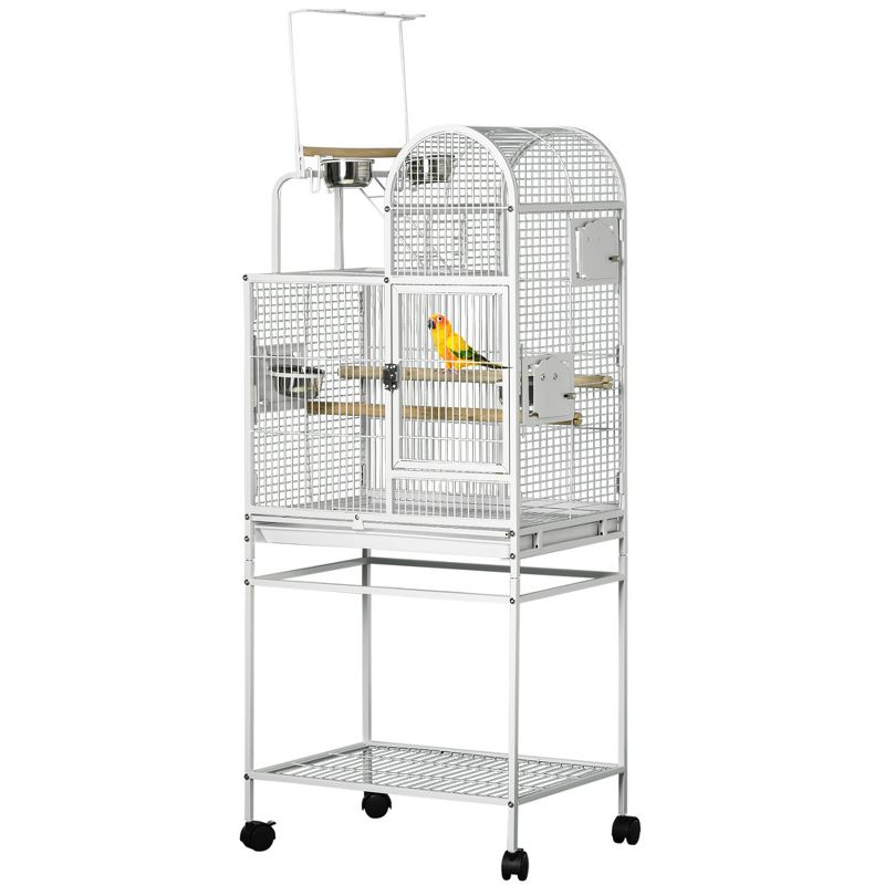 PawHut 55" Large Parrot Cage with Toy Hooks Bird Perch, Tray, Food Cups, Rolling Stand, Bird Cage for Cockatiels, Parakeets, Lovebirds, 4 of 7