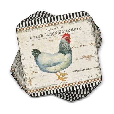 Pimpernel On The Farm Coasters - Set of 6 Cork-Backed Chicken Design Drink Coasters with Heat & Stain Resistant Surface - Rustic Country Table Décor