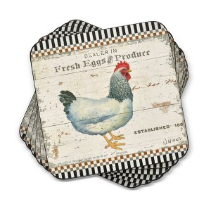 Pimpernel On The Farm Coasters - Set of 6 Cork-Backed Chicken Design Drink Coasters with Heat & Stain Resistant Surface - Rustic Country Table Décor - 1 of 4