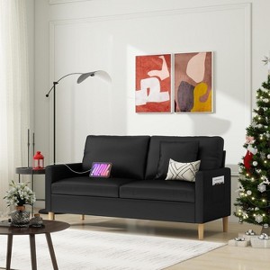 TYBOATLE 66" Black Faux Leather Loveseat Sofa with USB, Mid-Century Tufted 2-Seater Couch for Small Space, Apartment, Dorm, Bedroom, Office - 1 of 4