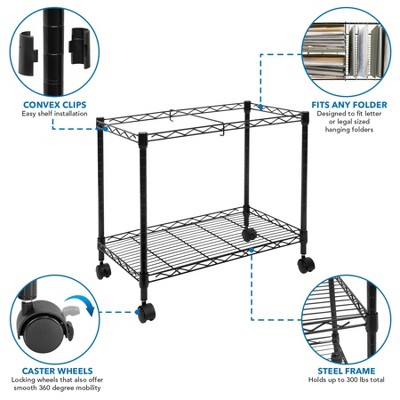 Black Steel Wire Rolling File Cart with Locking Casters