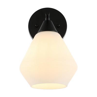 Lyona 8.5" Black Iron Wall Sconce with White Shade
