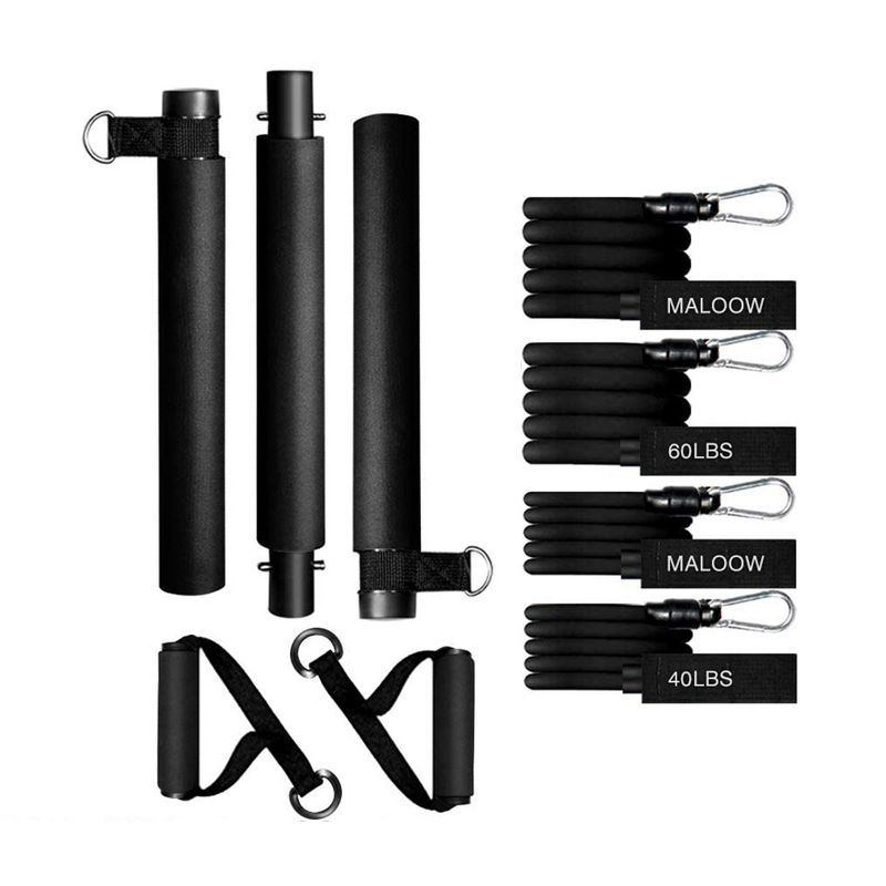 MALOOW Portable Pilates Exercise Bar Kit with Adjustable 20 and 30 Pound Resistance Bands & Travel Bag for Use at Home, Gym, Office, or Travel, 1 of 6