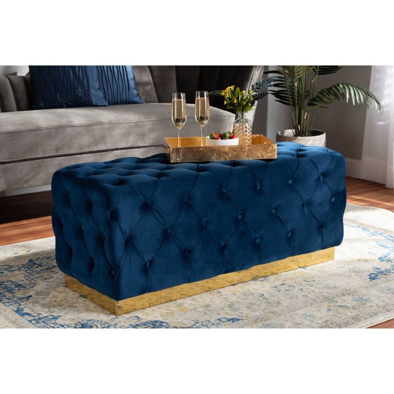 Corrine Velvet Fabric Upholstered and PU Ottoman Navy Blue/Gold - Baxton Studio, 6 of 9