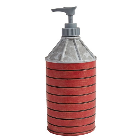 red soap dispenser