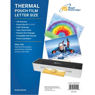 Royal Sovereign 100ct Letter Size 3 Mil Thermal Pouch Laminating Film