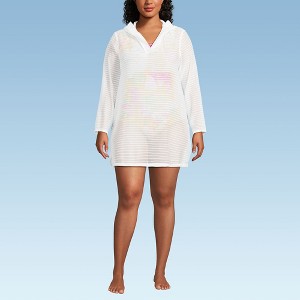 Lands' End Women's Cotton Jersey Long Sleeve Hooded Swim Cover-up Dress - 1 of 4