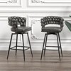 28" Technical Leather Woven Bar Stool Set of 2, 360¡ã Swivel Upholstered Counter Stools with Back, Footrest and Metal Legs - 2 of 4