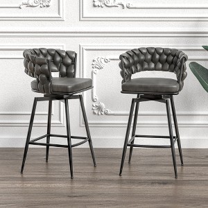 28" Linen Woven Upholstered Bar Stools Set of 2 with 360¡ã Swivel, Backrest, Footrest, and Metal Legs for Kitchen Island - 1 of 4
