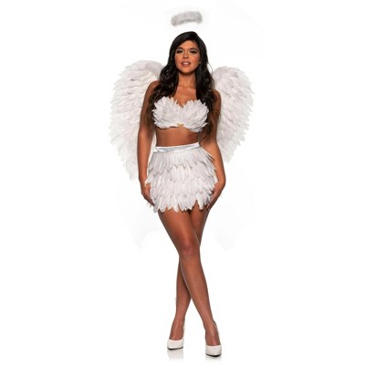 Feather Mini Skirt Set- White Adult Costume