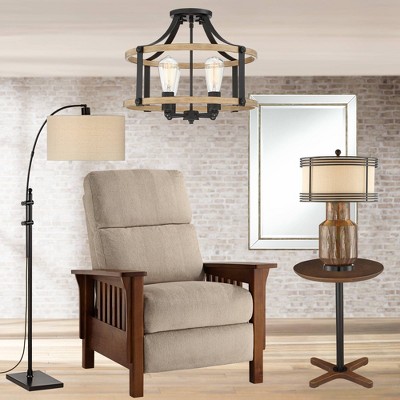 Buford 20" Rustic Farmhouse Black Metal & Faux Wood 4-Light Ceiling Light