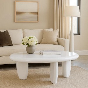 Royal Hampton End Table, 30 Inch Asymmetric, Tri Pebble Legs, High Gloss White - 1 of 4