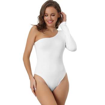 Allegra K Women's One Shoulder Stretchy Long Sleeve One Piece Body Shapers