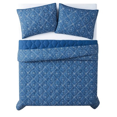 King Blue Organic Cotton Reversible Quilt Set