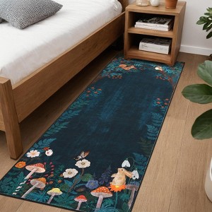 Washable Rug for Living Room, Soft Non Slip Jungle Nursery Bedroom Carpet with Cute Rabbit Squirrels - 1 of 4