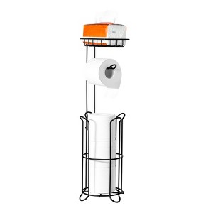 VEVOR Free Standing Toilet Paper Holder with Shelf, 3-in-1 Premium Metal Material, Store Up to 4 Mega Rolls, Elevated Base Design, Matte Black - 1 of 4