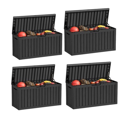 VisioGear Deck Boxes, 2-Piece 80 Gal Outdoor Storage Deck Box, Small Patio Storage Bin for Garden Tools, Black, 46.26"*18.7"*23.23"