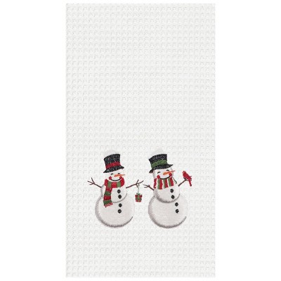 C&F Home Caroling Snowmen Duet Embroidered Cotton Waffle Weave Kitchen Towel