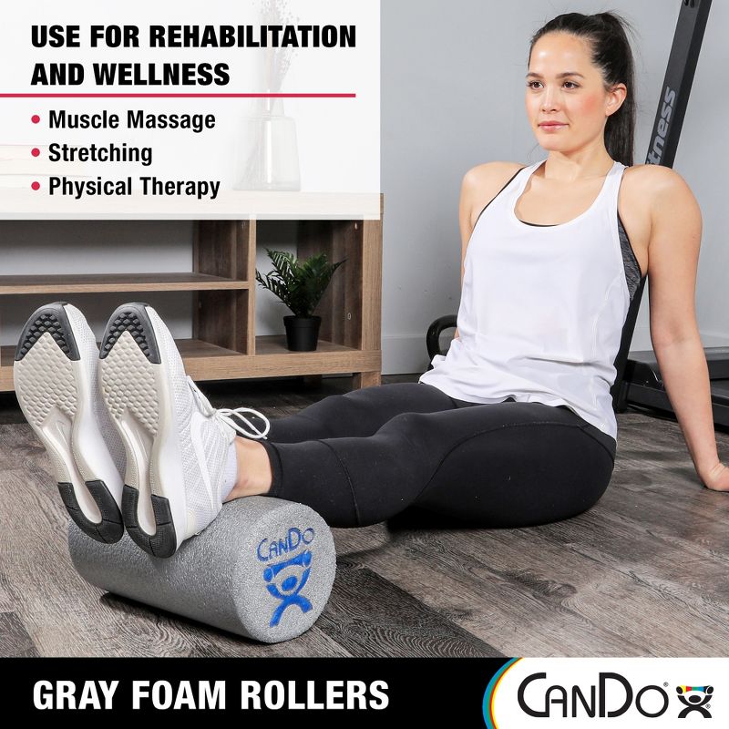 CanDo Plus Round Gray Exercise Fitness Foam Rollers for Muscle Restoration, Massage Therapy, Sport Recovery and Physical Therapy, 4 of 7