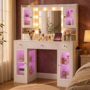 luxury dressing table with mirror and lights Amazon.com: Large Makeup Vanity Desk with Mirror and Lights, Vanity Desk  with 6 Drawers & Storage Shelves, Vanity Table with Power Outlet, 3 Color  Modes & Adjustable Brightness Dressing Table, Bedroom,Walnut1 :