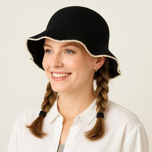 Anna-Kaci Women's Woven Floppy Bucket Hat with Scalloped Brim Edge Detail - 1 of 4