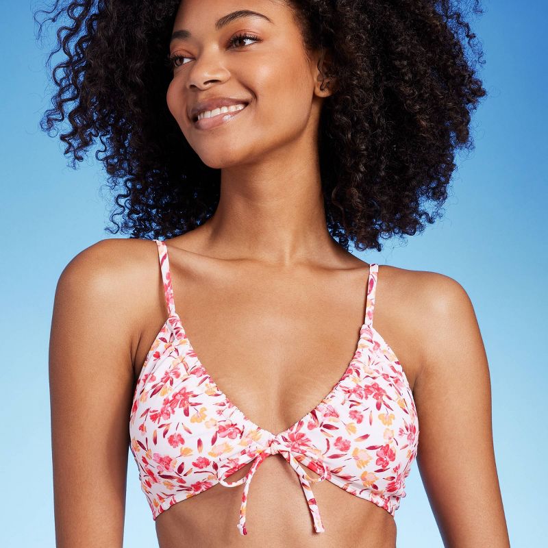 Women's Tunneled Tie-Front Triangle Bikini Top - Shade & Shore™ Pink Ditsy Floral Print, 4 of 7