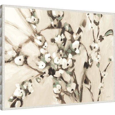 Wild Floral Branches Neutral Canvas Wall Art with White Frame